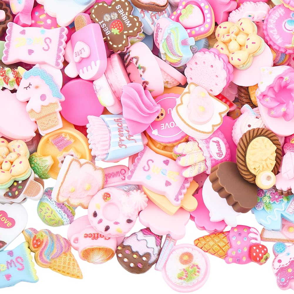 Abalorios de resina de donut y dulces kawaii planos para adornos de pasteles