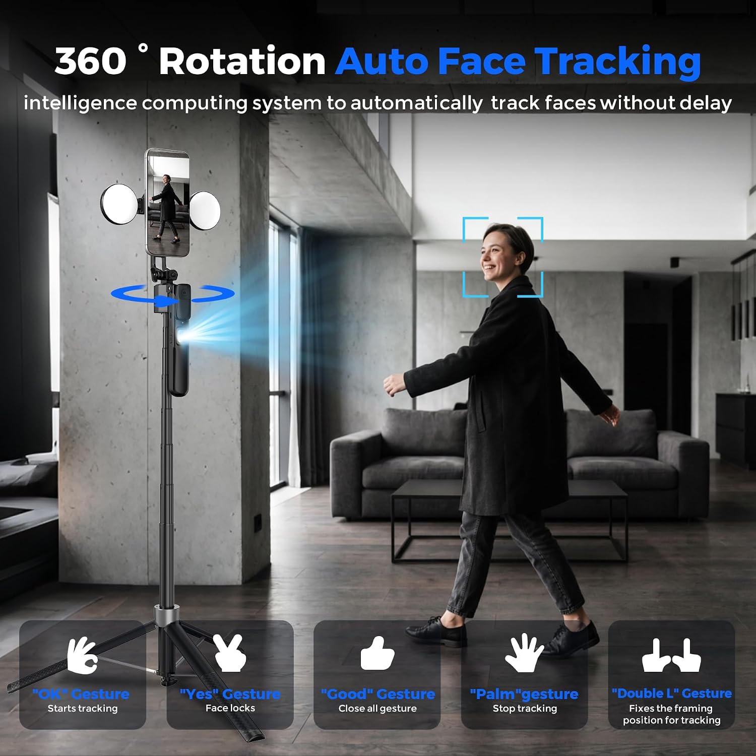Magnetic Phone Tripod with Light for iPhone MagSafe 70.9'' Auto Face Tracking Selfie Stick with Remote, Portable 360°Tracking Stand that Follows Your Movement for Video Recording, Travel, Vlogging
