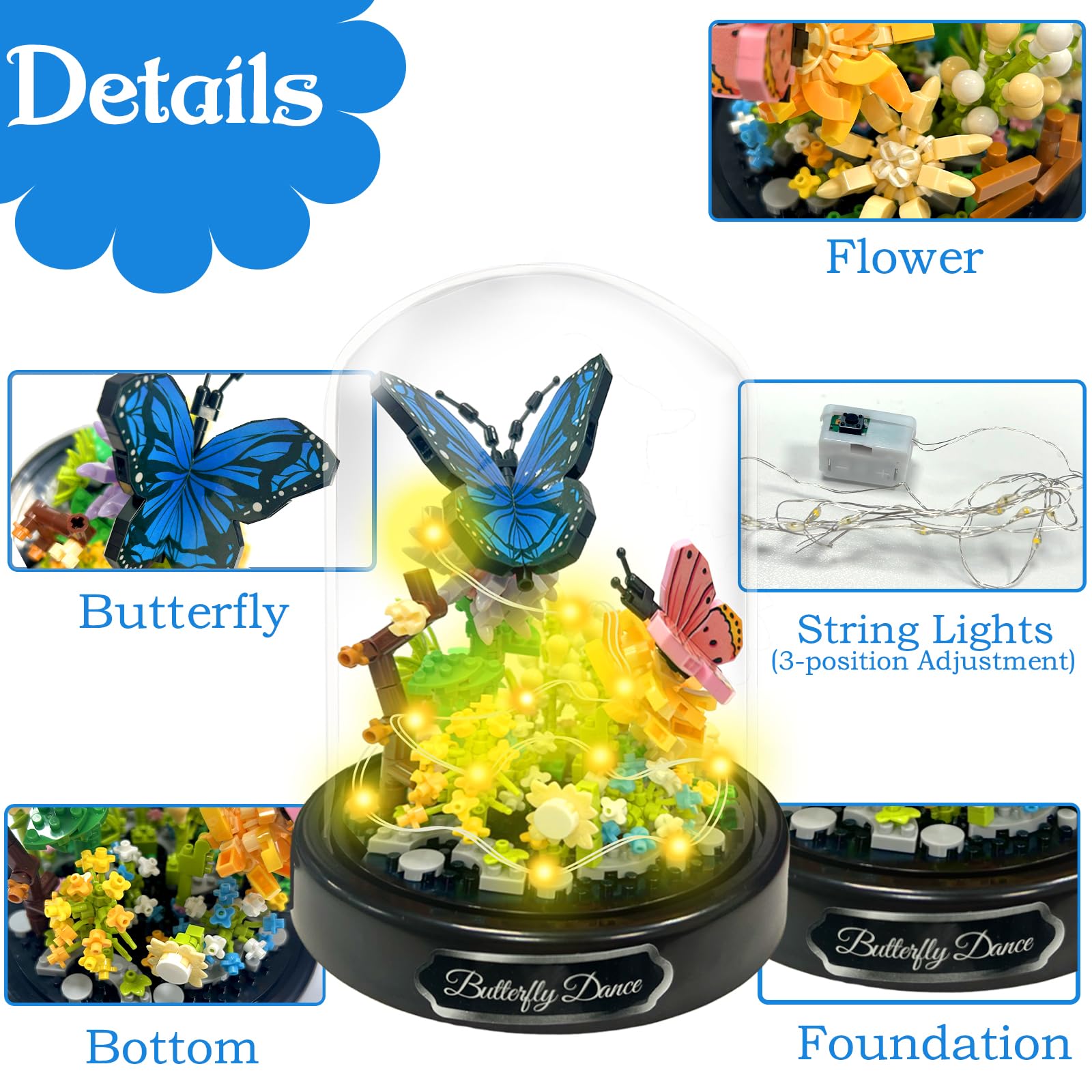 Felicify Flower Bouquet Building Sets with LED Lighting, 530pcs Flower Bouquet and Insect Building Blocks with Cover - Image 3