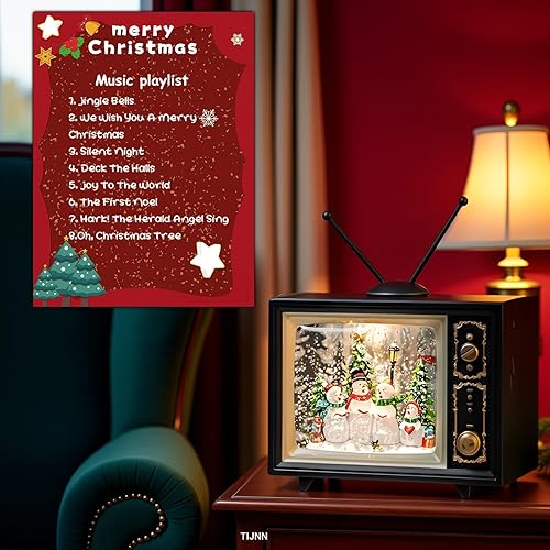 Miniatura 5 de Luces de globo de nieve de 9 pulgadas, copos de nieve brillantes, USB y pilas para decoración de Navidad, tapicería para el hogar (Santa y muñeco de