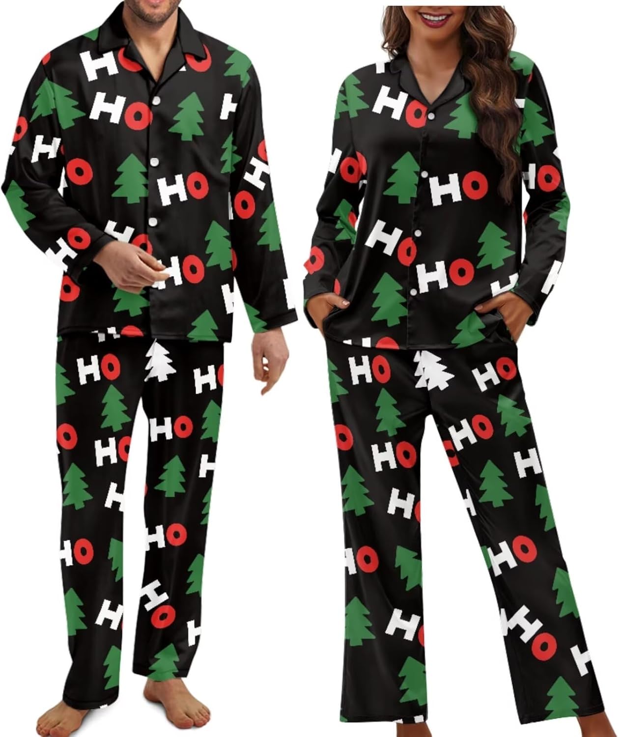 Couples Matching Christmas Pajamas Husband and Wife Matching Pajamas Soft Funny Front Button long Sleeve Pajamas