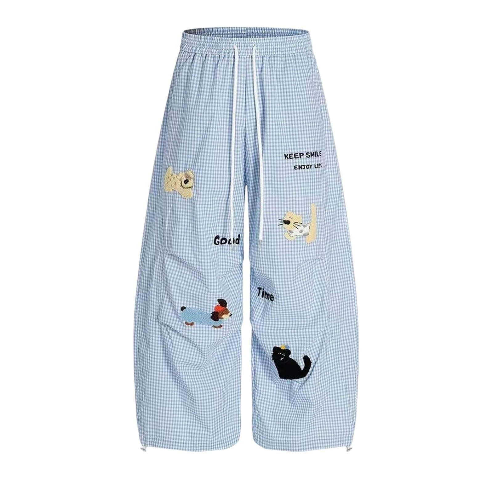 Damen-Freizeithose, lockere Passform, Karomuster, weites Bein, elastisch, hohe Taille, gerade Hose mit Taschen, volle Länge, Sommer, Freizeithose, süße Neuheit 2026, Palazzo-Hose für Damen