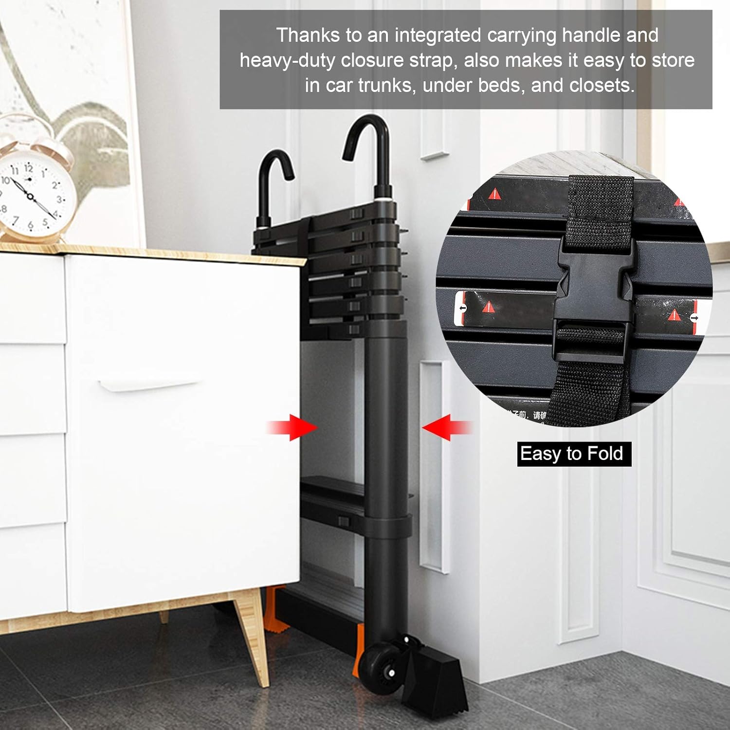 Telescoping Ladder Aluminum Telescopic Extension Ladder, Professional Adjustable Telescoping Ladder with Extra Wide Pedal and Hook, 330 lb Capacity, Black Warm Life Keep it in Mind