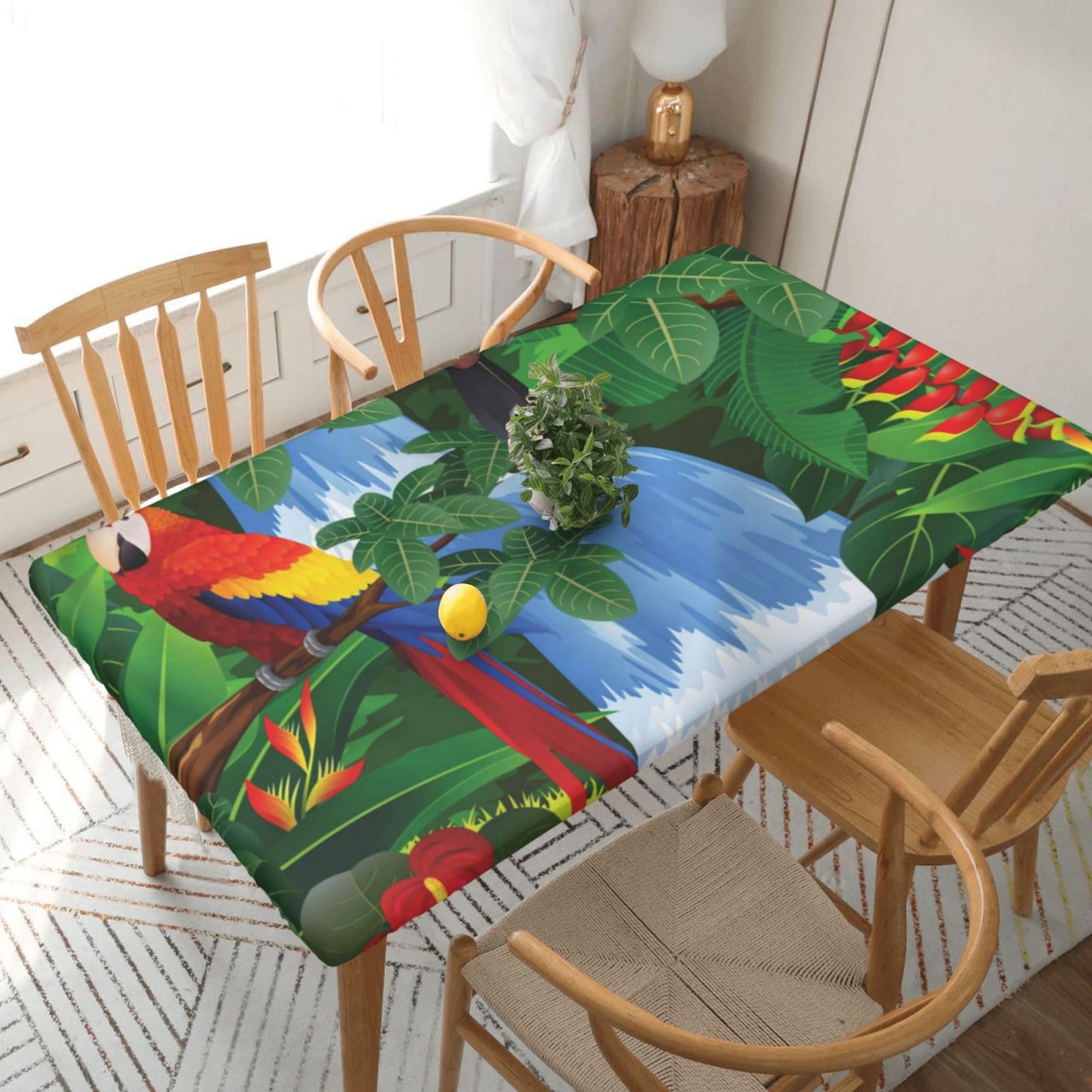 BNVSADC Macaw and Toucan Perching of American Rainforests Printed 5FT Tablecloth Polyester Kitchen Water Resistant Table Cloth Dining Table Decoration Table Covers, 152x76 CM