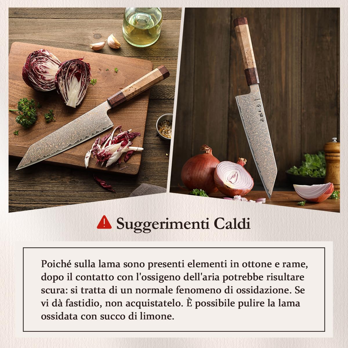HEZHEN Coltello da Kiritsuke Damasco, Coltello da Cucina in Acciaio Damasco Coltello da Bunka, Manico Ottagonale in Legno