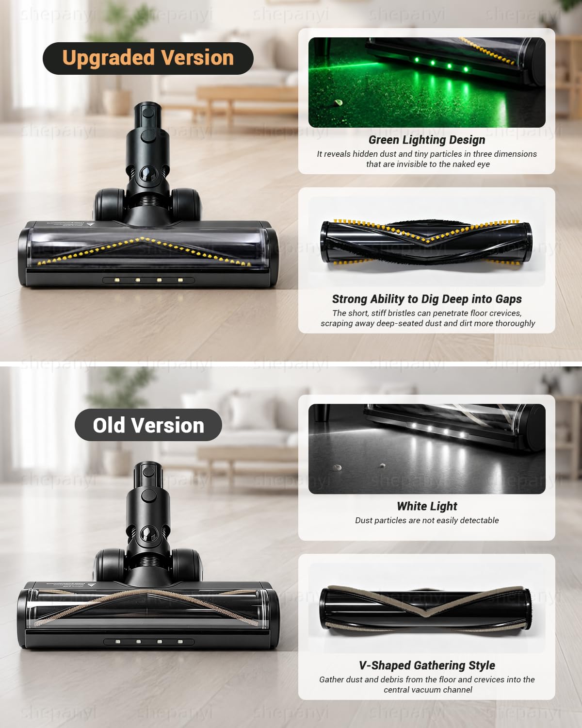 Cepillo de suelo LED verde mejorado compatible con Dreame Z30 R20 T20 T30 R30 Z10,Z20 V12 V12Pro T20pro V11SE R10, es mejor para eliminar fibras de alfombras y pelo de animales