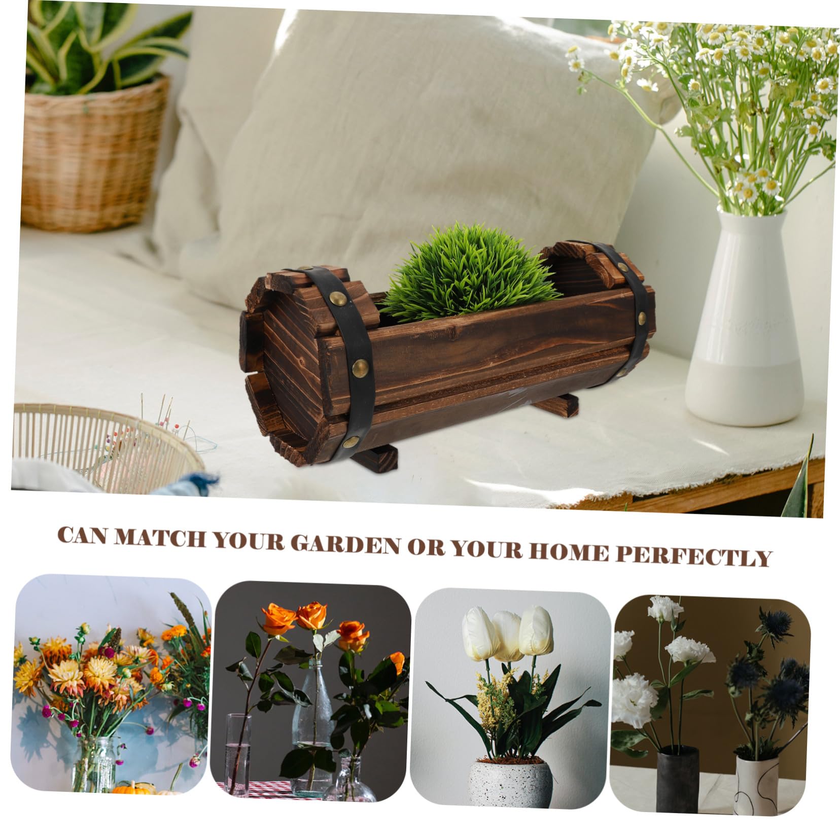 POPETPOP Maceta de Balcón de Madera Retro Multifuncional para Plantas Suculentas, Soporte Resistente para Jardín y Oficina Diseño Anticorrosivo