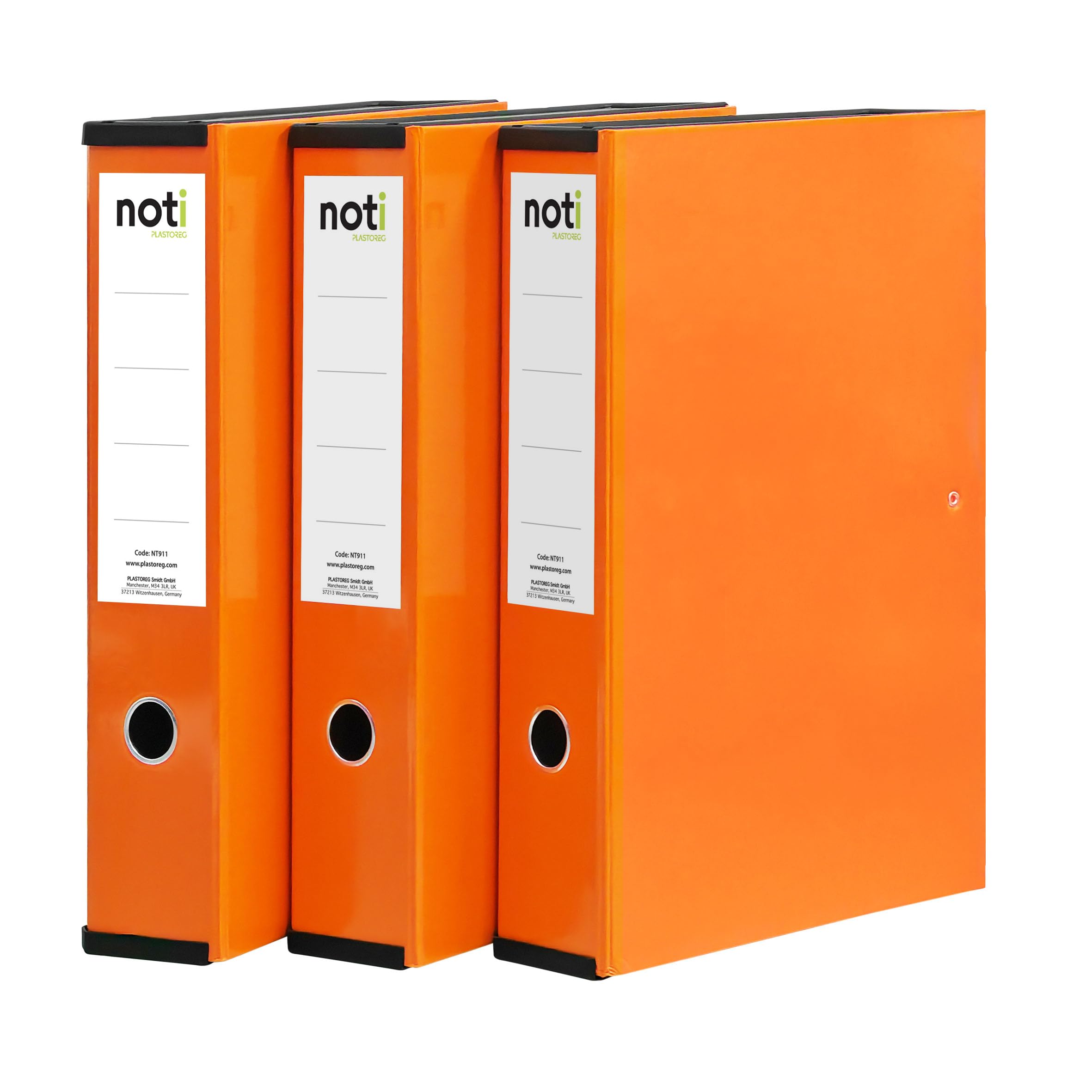 Box File Laminated Foolscap, Lockspring, Ring Pull & Catch, 75mm Spine, Orange (Box of 3)
