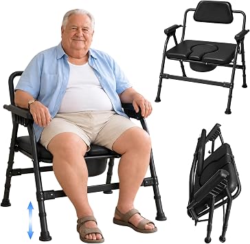 Heavy-Duty Large Bone Toilet Chair, Bedside Commode for Seniors