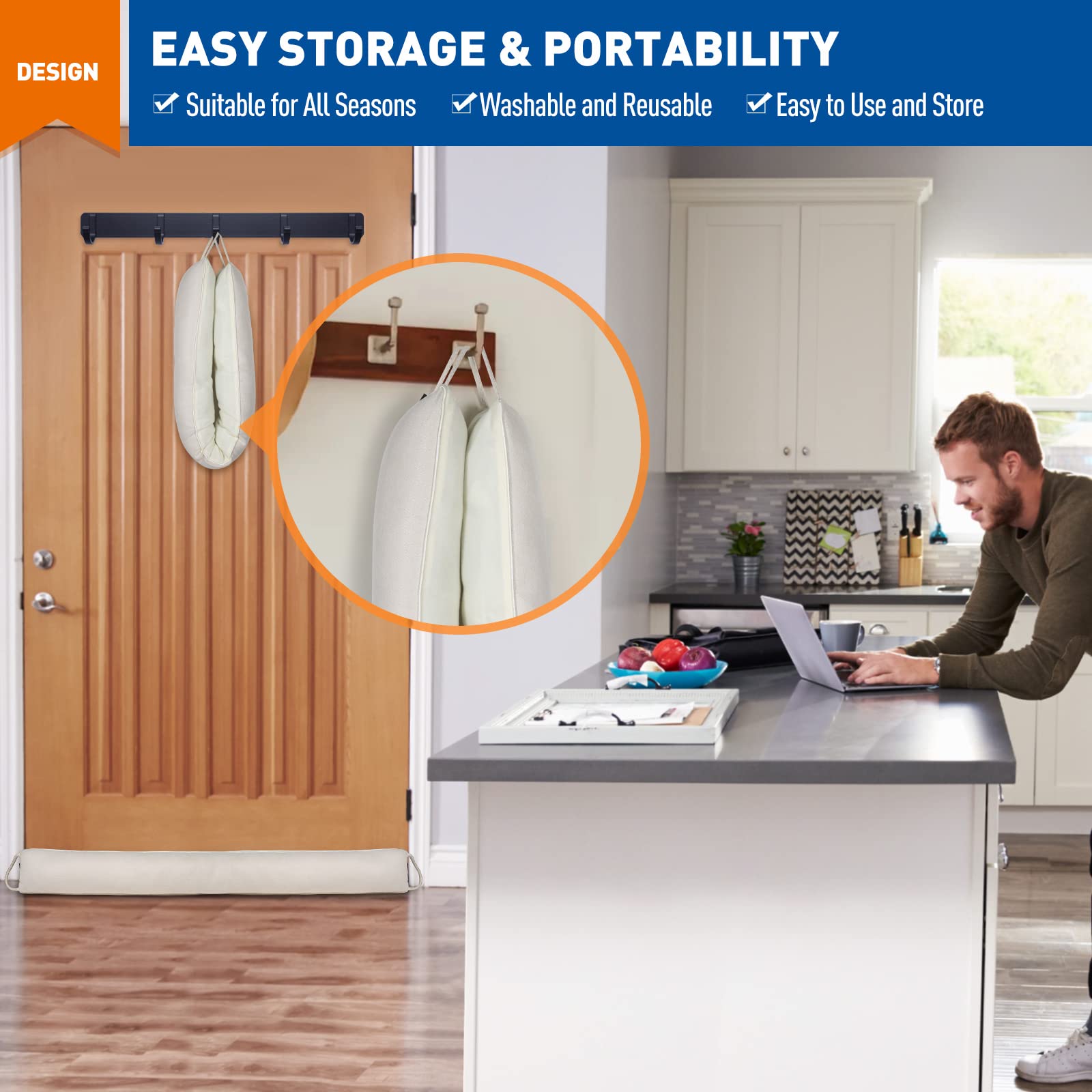 MAGZO Door Draft Stopper 32 InchBeige, Sound Proof Door Snake Draft Insulation