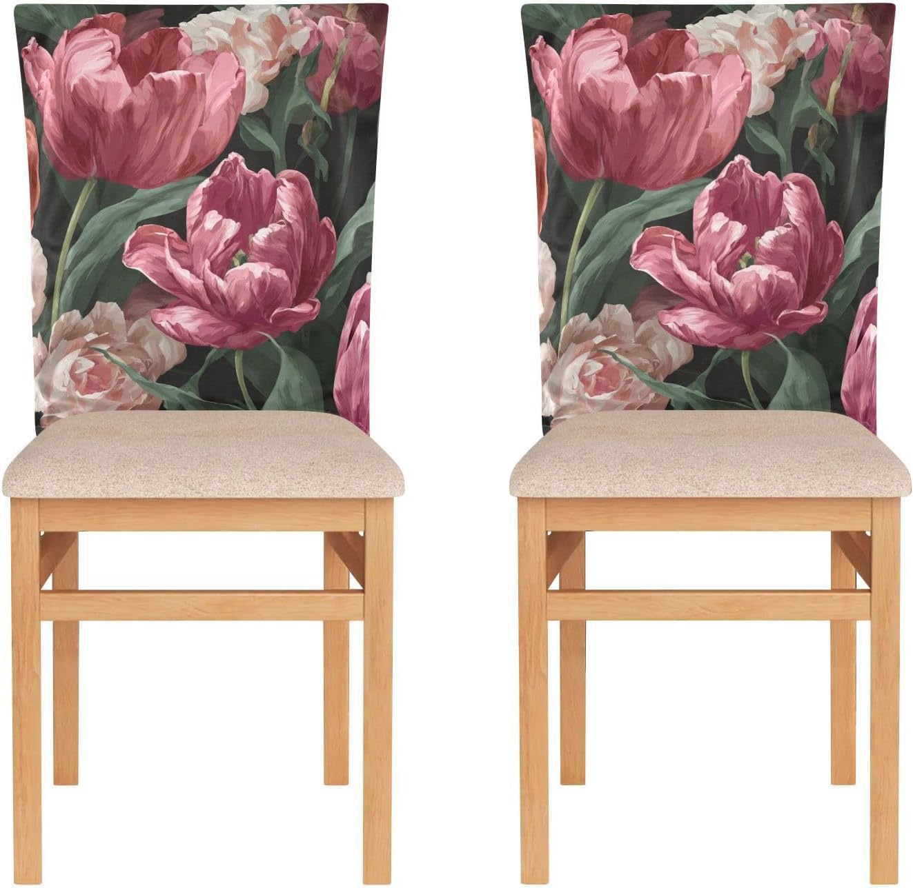 ALAZA Roses Tulips Flowers Chair Back Cover Set of 6, Washable Reusable Removable Chair Slipcovers Decorative Chair Cover for Home Kitchen Wedding Party