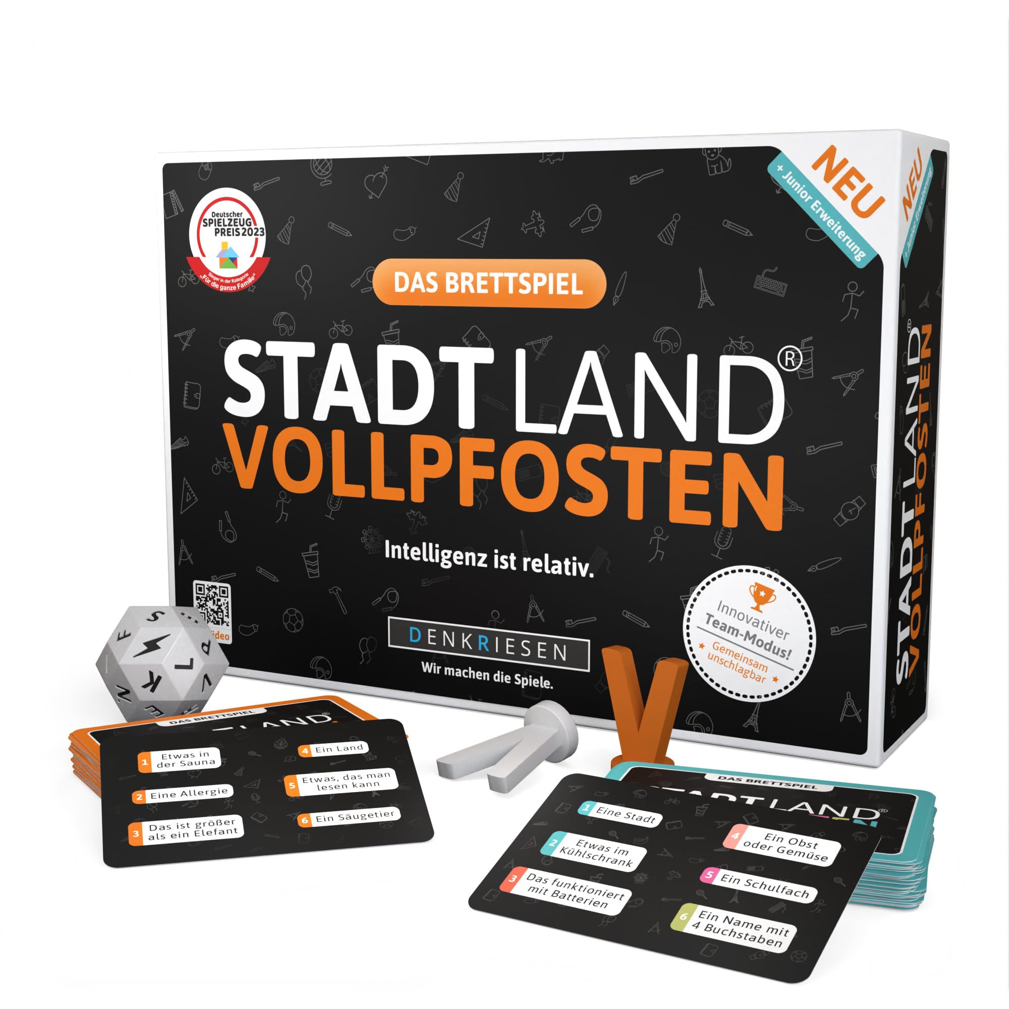DENKRIESEN - Stadt Land Vollpfosten® The Board Game, Black, Large