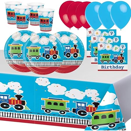 Generique Kit Anniversaire 8 Enfants Garcon Party Train All Aboard Decoration Set Vaisselle 1 Nappe 10 Ballons 8 Assiettes 8 Gobelets 16 Serviettes Amazon Fr Jeux Et Jouets