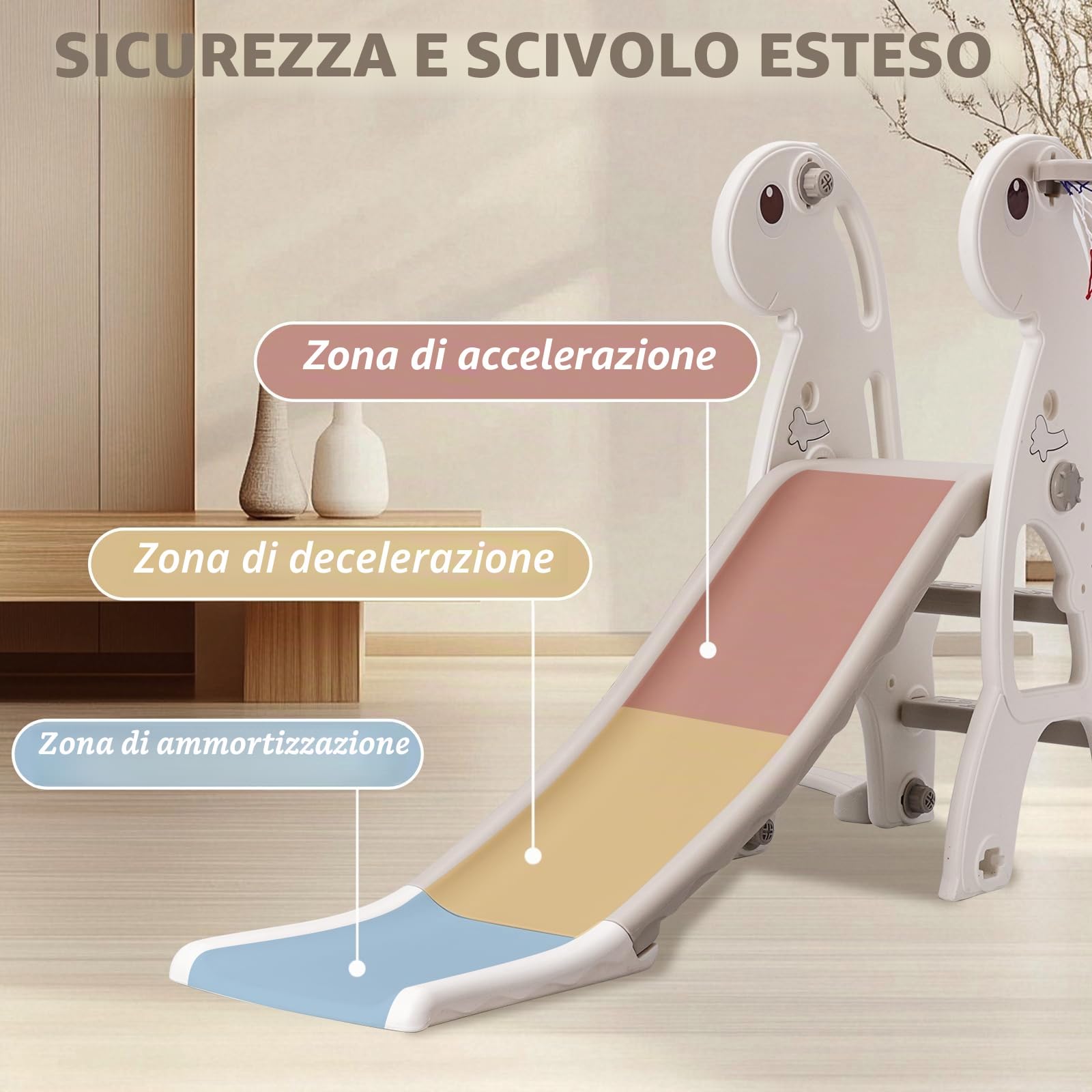 Set di scivoli per bambini piccoli, scivolo per bambini da interno con arrampicata, set di gioco autoportante con canestro da basket e altalena regolabile in altezza (grigio)
