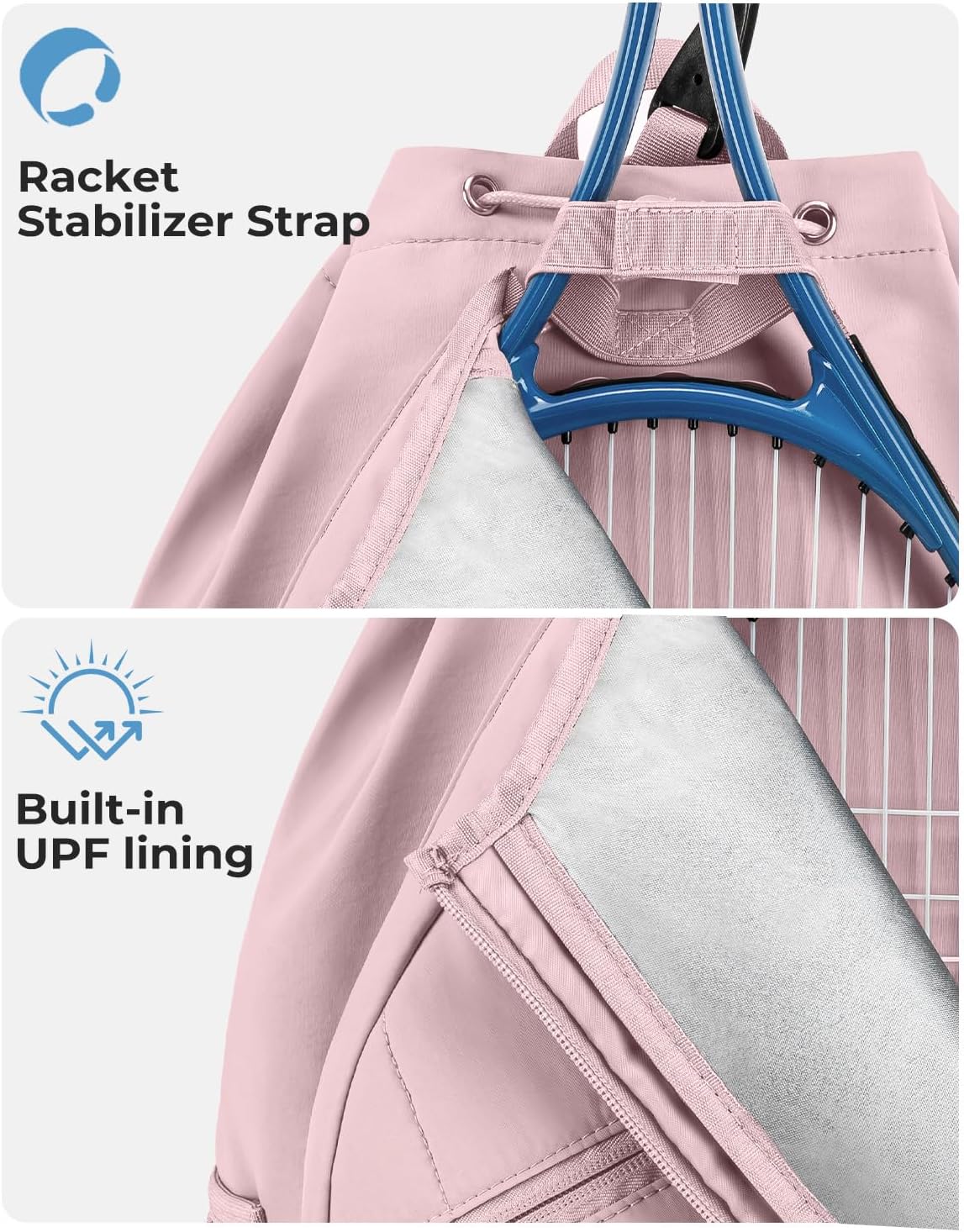 Drawstring Tennis Backpack, Puffer Tennis Racket Bag with Shoe Compartment & Wet Pocket Gym Bag for Women, Suitable for Pickleball Tennis Badminton - Image 4