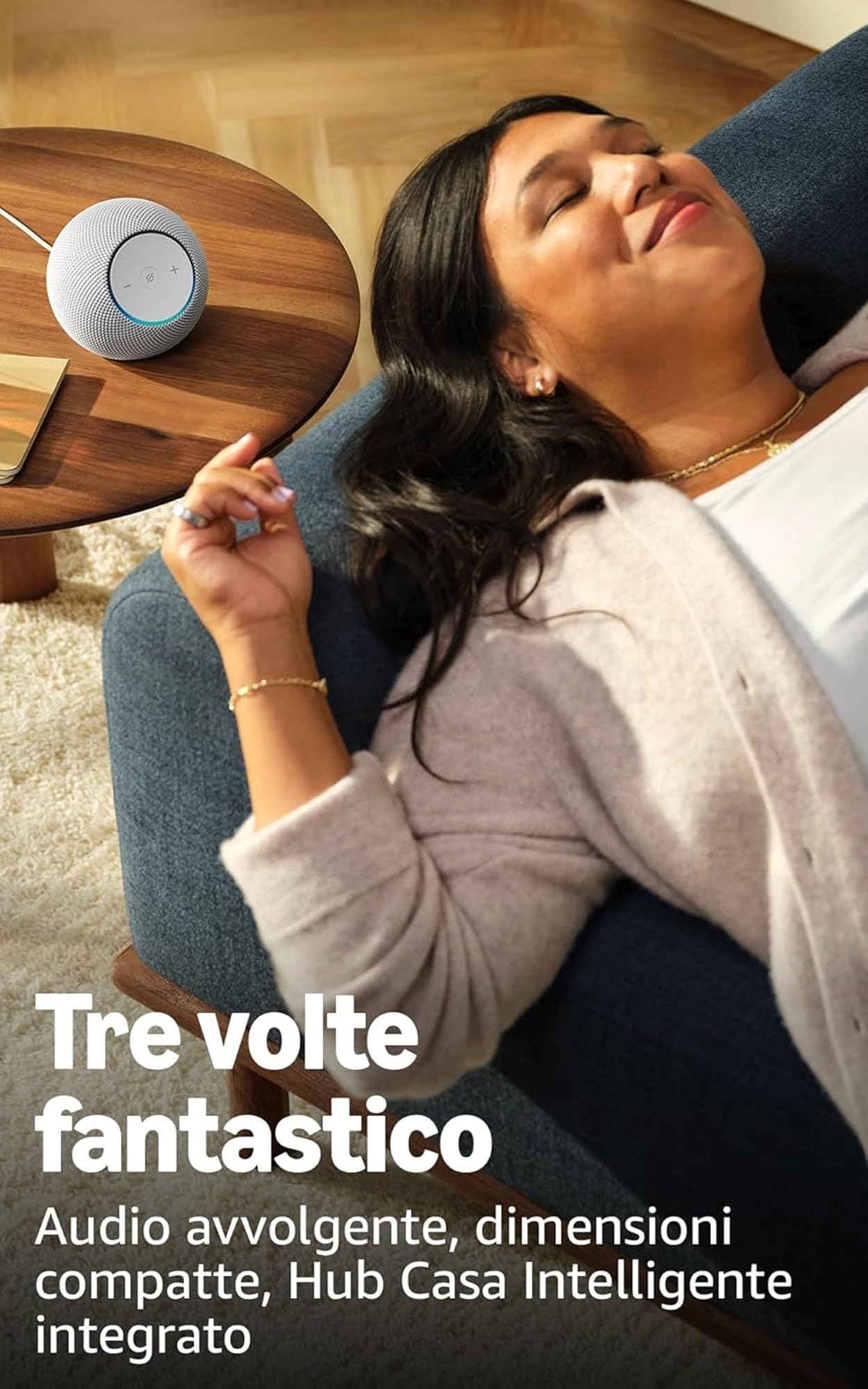 Amazon Echo Dot Max + Nuovo supporto da tavolo per Echo Dot Max con porte di ricarica USB-C, Made for Amazon