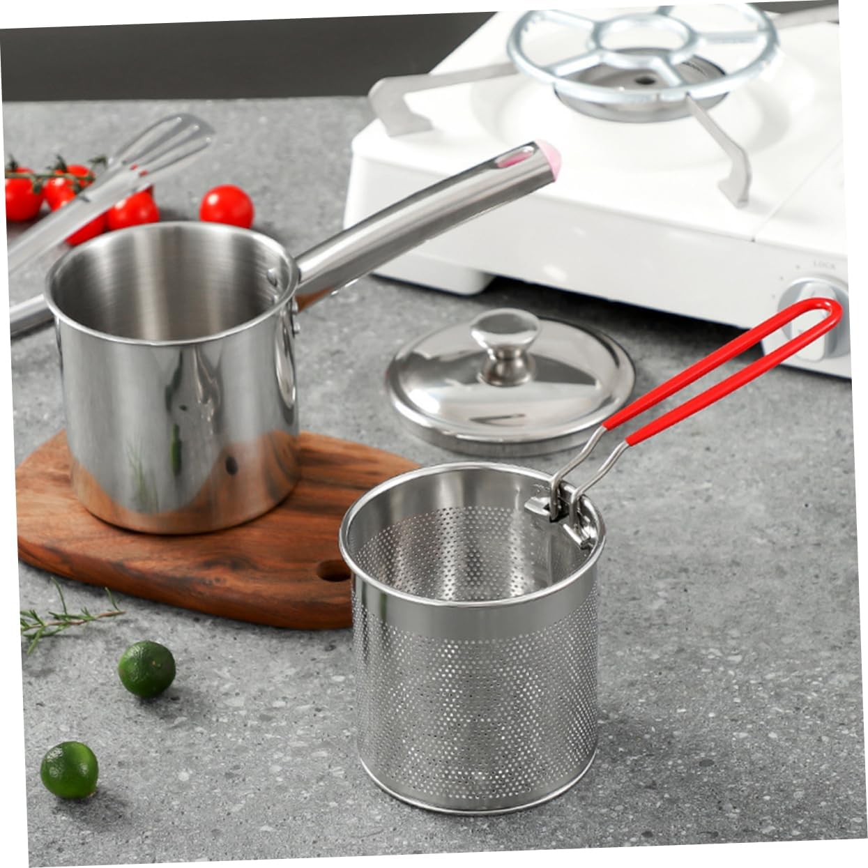 Amosfun 1Set Stainless Steel Deep Fryer Pot Compact Frying Pot for Home Commercial Use Ergonomic Design for Safe Frying for Cooking Chips Vegetables Meats