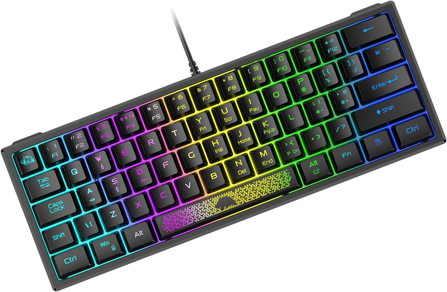 ZIYOU LANG K61 60% Gaming Keyboard Mini Portable with Rainbow RGB Backlit Ergonomic 62Key Layout 19Key Anti-ghosting Mechanical Feel Waterproof USB Wired for PC Mac Windows Gamer Laptop Typists(Black)