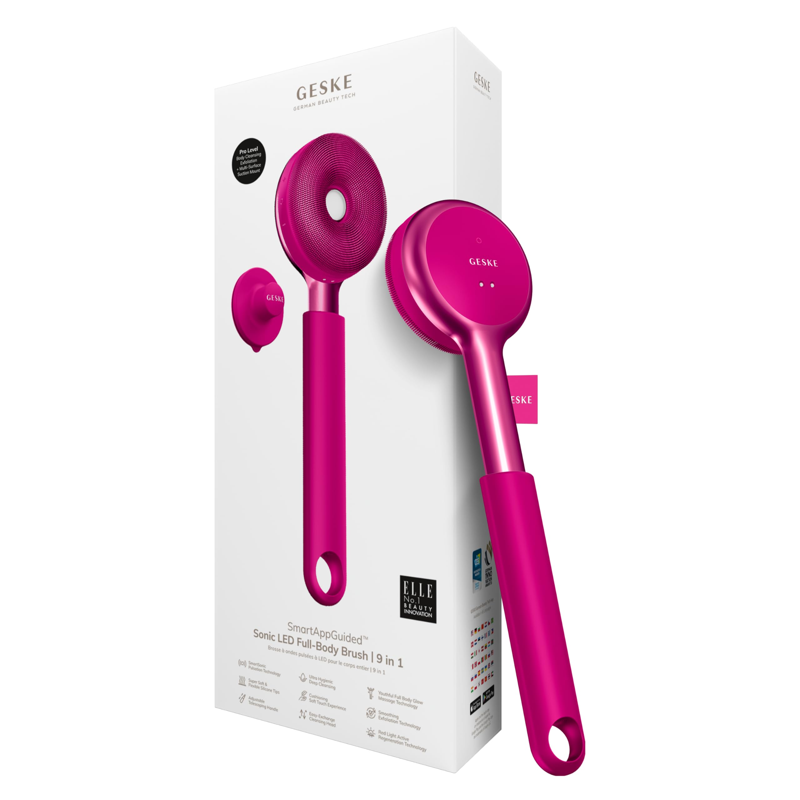 LED Sonic Full-Body Brush | 9 in 1 | Body Cleansing Brush & Intensive Exfoliator with LED | with SmartSonic Pulsations | Expert Deep Cleansing & Massage | Rough Skin Remover | Adjustable Handle