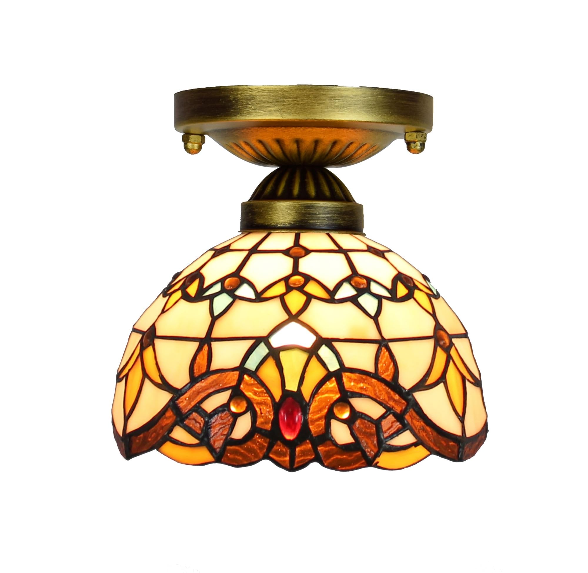 HJRegaFimu 8 Inch Ceiling Light Small Stained Glass Chandelier Yellow Baroque Vintage Decor Uplighter Lamp For Living Dining Room Bedroom Corridor