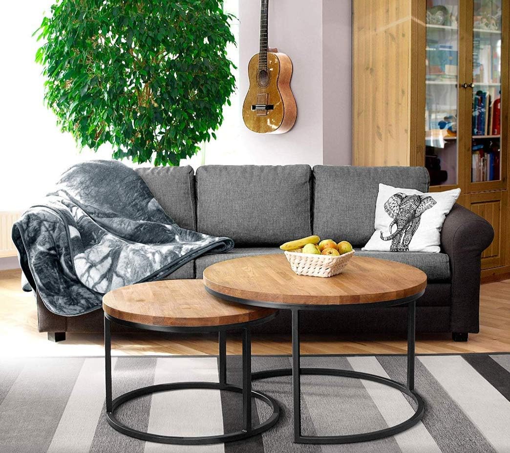 OAKO Denmark Natural OAK Wood Coffee Table Set of 2 Tables Morden Sofa Coffee Side Table for Living Room/Office Furniture (Cream OAK)