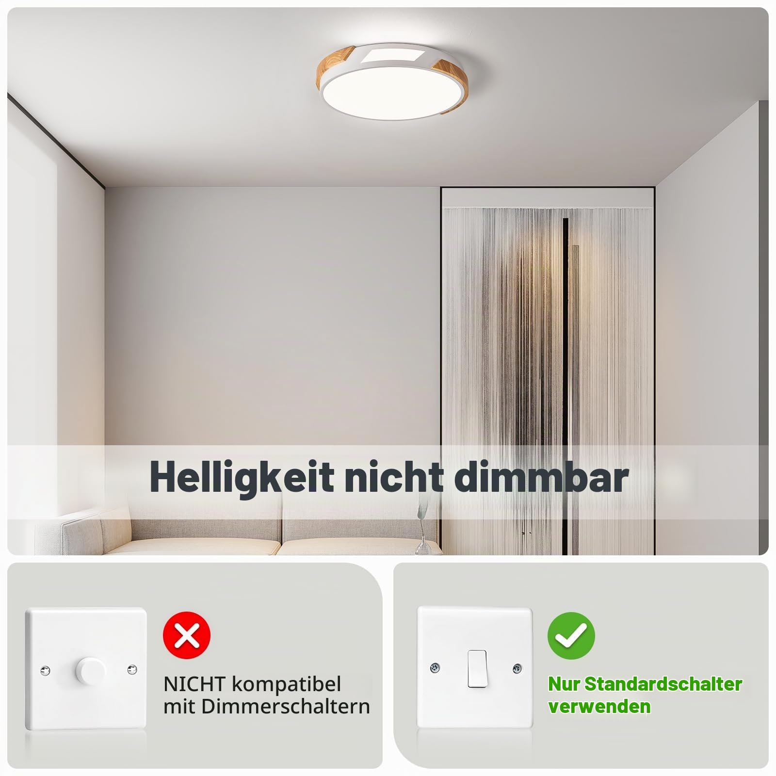 LED Deckenleuchte, Weiß Deckenlampe 40cm für Schlafzimmer | Moderne LED Deckenlampe Holz, Lampen für Wohnzimmer, Küche, Flur, Büro, Kinderzimmer, 36W 4000K Neutrallicht