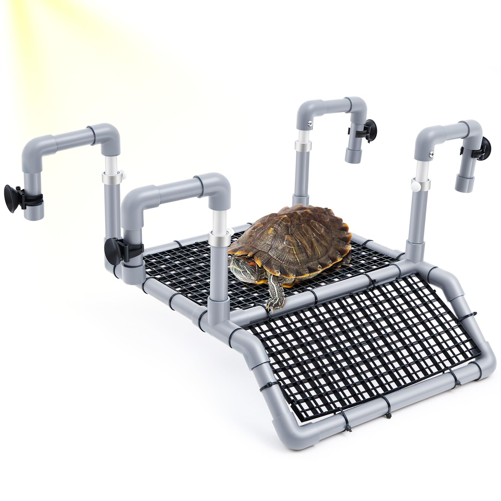 Chunful Adjustable X-Large Turtle Basking Platform, 19″ Wider Hanging Turtle Dock, DIY Ramp with PVC Pipes and Suction Cups Basking Area for Aquarium Tank 40/50/65/75/90 Gallon, Tank Accessories