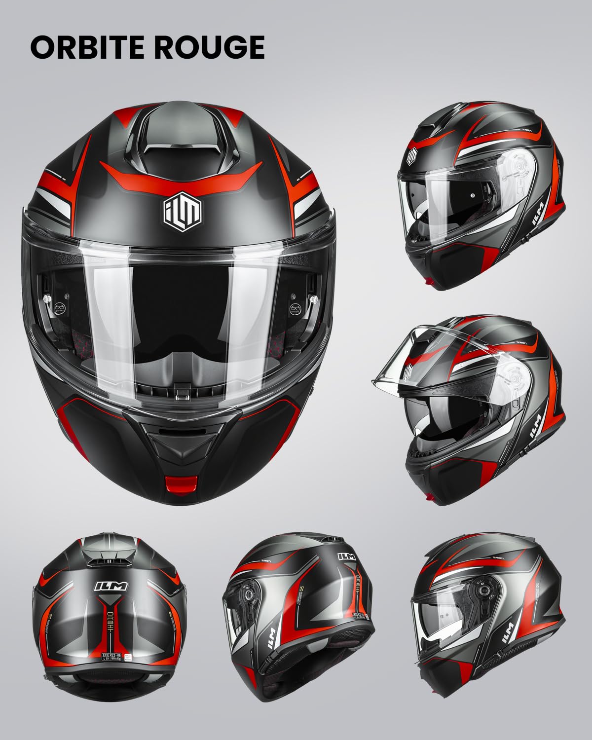 ILM Casque Modulable Moto Homme Femme avec Double Visière Casque Intégral Homologué ECE 22.06 Modèle FF957