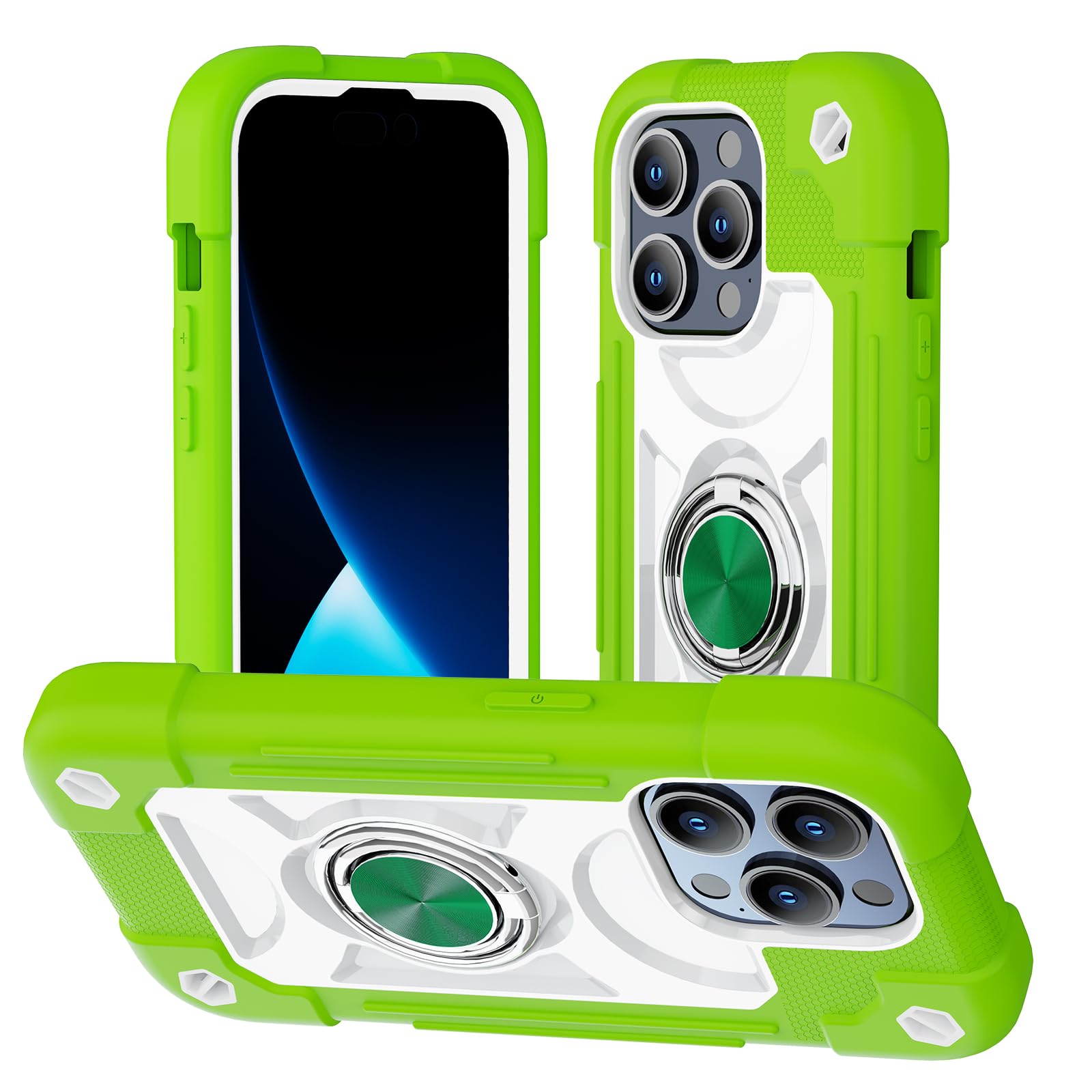 Compatibile con iPhone 15 Pro Max 6,7" - Custodia resistente agli urti di grado militare con anello di supporto, protezione per lo schermo in vetro e protezione per lenti della fotocamera