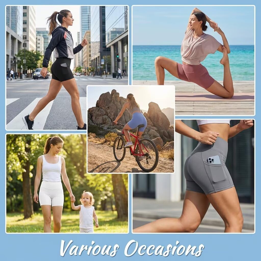 3 Pack Biker Shorts with Pockets Women,5” Soft High Waist Tummy Control Yoga Workout Athletic Running - Image 6