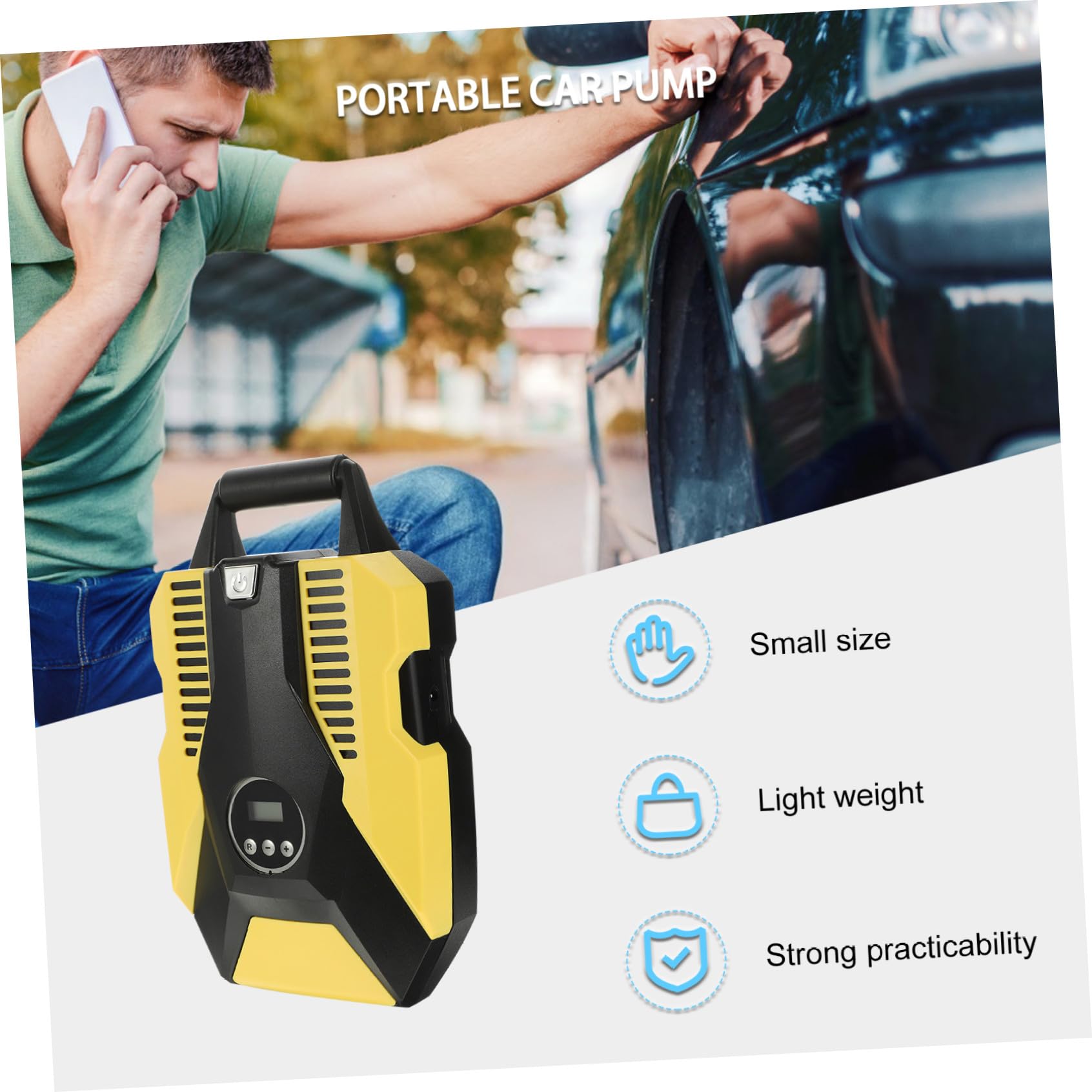 Inflador Automática para Pantalla Digital con Parada Función de Neumáticos Eléctrico Portátil y Material Abs Resistente Coche