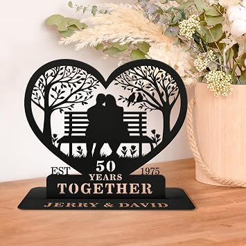 Personalized Year & Name Golden Anniversary & Valentines Day Metal Tabletop Decor, Engraved Heart 50th Wedding Keepsake Gift for Couple, Timeless Home Decor for Parents & Friends