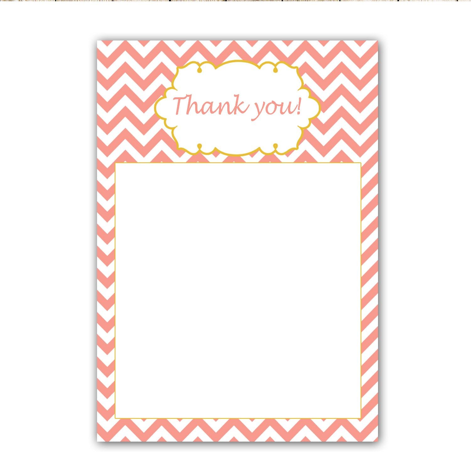 30 Blank Thank You Cards Coral Yellow Chevron Design Baby Shower Birthday Engagement Party + 30 White Envelopes