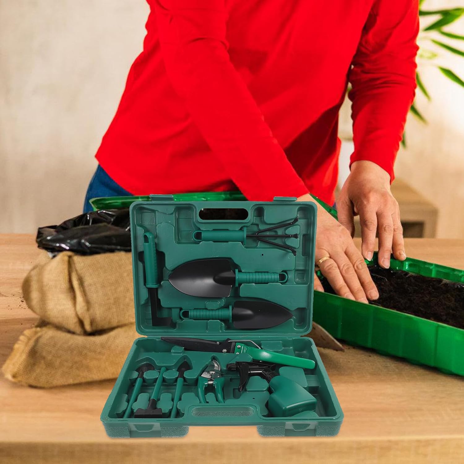 DOITOOL Heavy Duty Multi-Purpose Garden Tool Set with Ergonomic Handles Portable Gardening Shovels Rake and Pruning Tools for Flower Planting and Soil Loosening