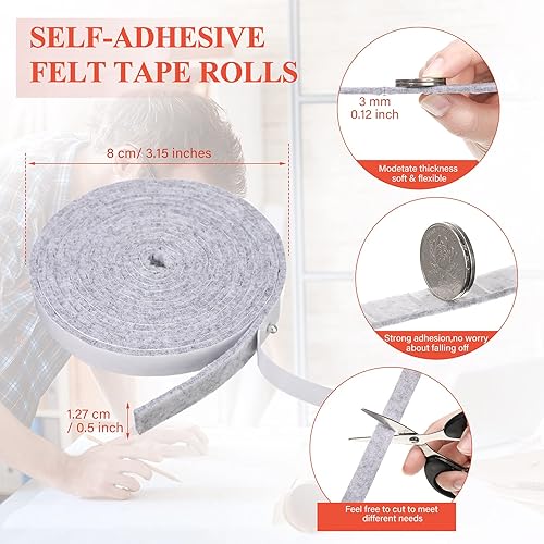 Miniatura 2 de 4 rollos de tiras de fieltro de 120 pulgadas con adhesivo en la parte posterior, rollos de tiras de fieltro para muebles, autoadhesivos, de
