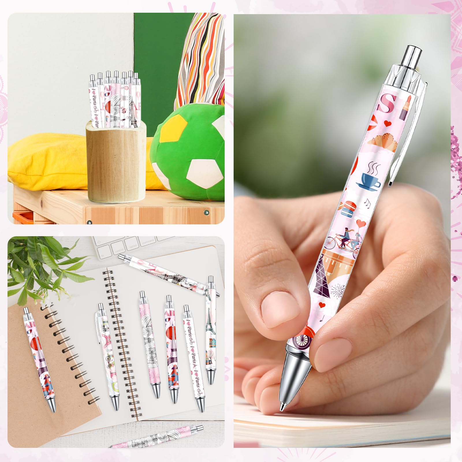 Wxiben Paris Ballpoint Pens Set - 24PCS City Travel Souvenirs Gifts French Paris Pen Eiffel Tower Smooth Writing Ballpoint Bulk for Women Girls Teacher Traveler Office School Supplies Party Gift