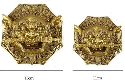 Miniatura 5 de Adornos de escultura de latón para estantes, espejo Feng Shui Bagua, mordeduras de león, adornos de espada, colgante de espejo estereoscópico de