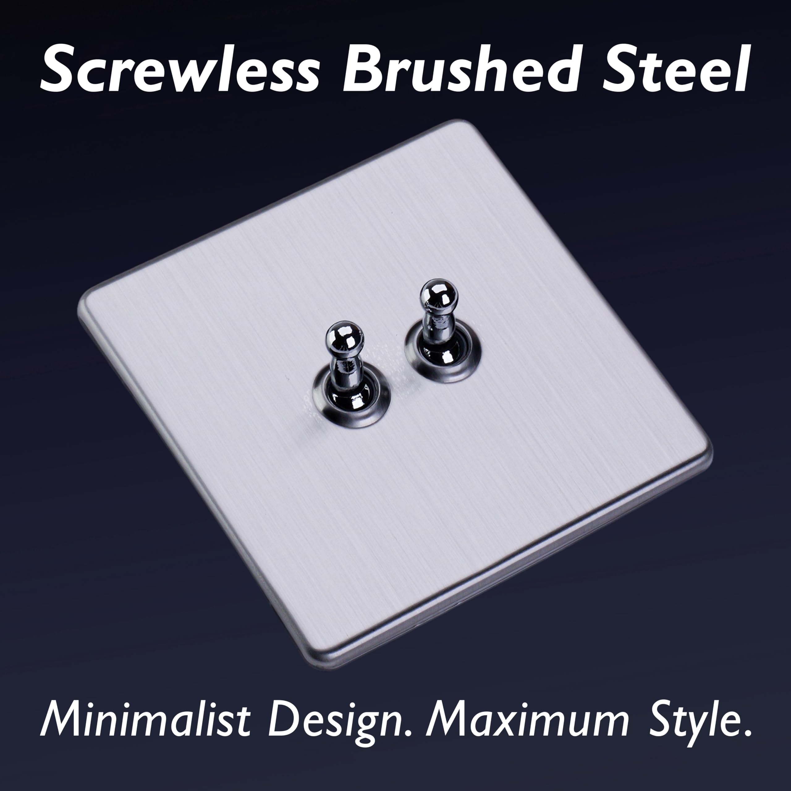 Varilight Double Light Switch 2-Way - Screwless Brushed Steel With Chrome Toggles, White, 86x86x36mm - Image 3