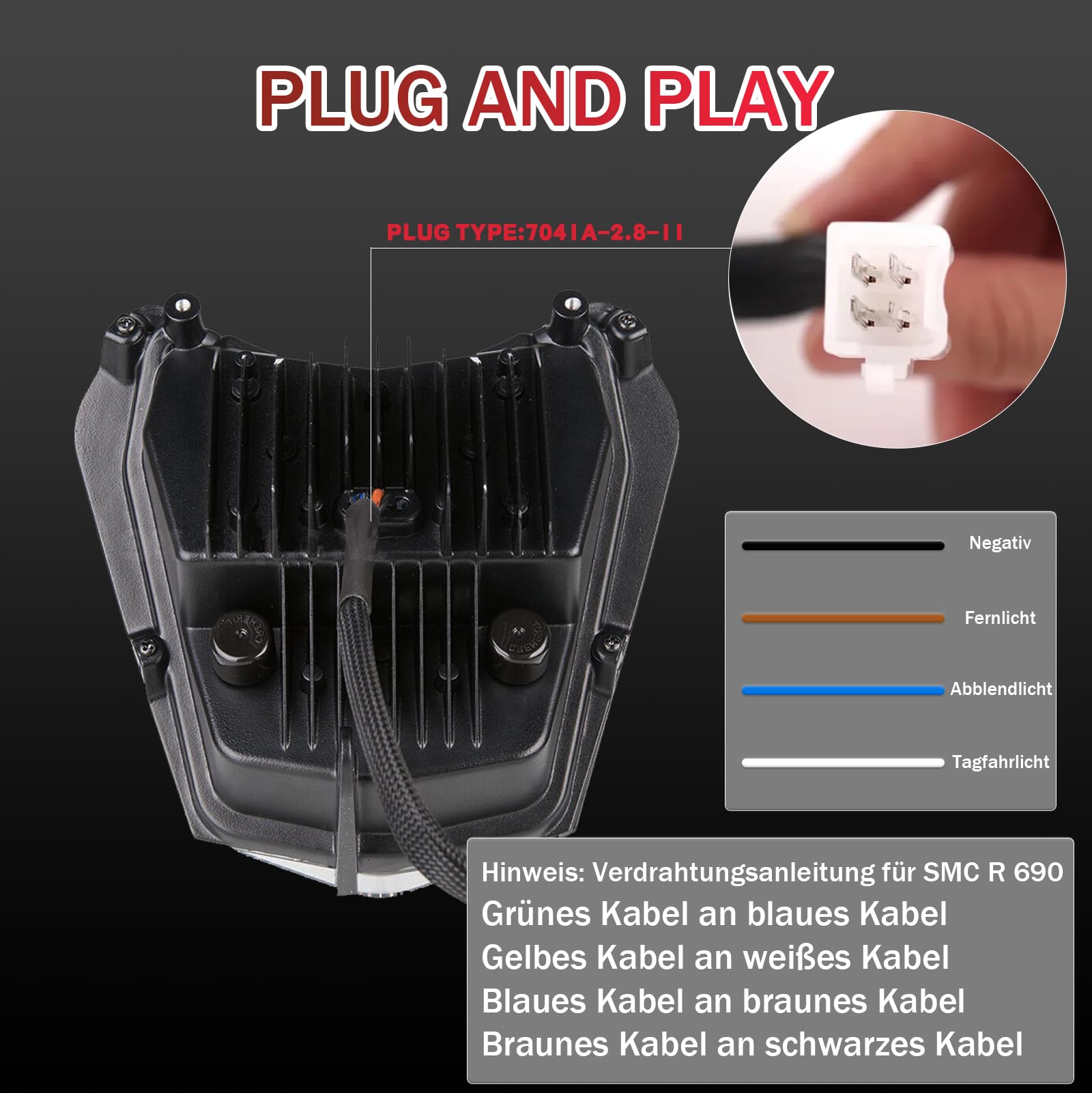 Led Motorrad Scheinwerfer e-geprüft für KTM EXC XCW 250 350 450 500 2014-2023 SMC-R 690 Enduro 2019-2023