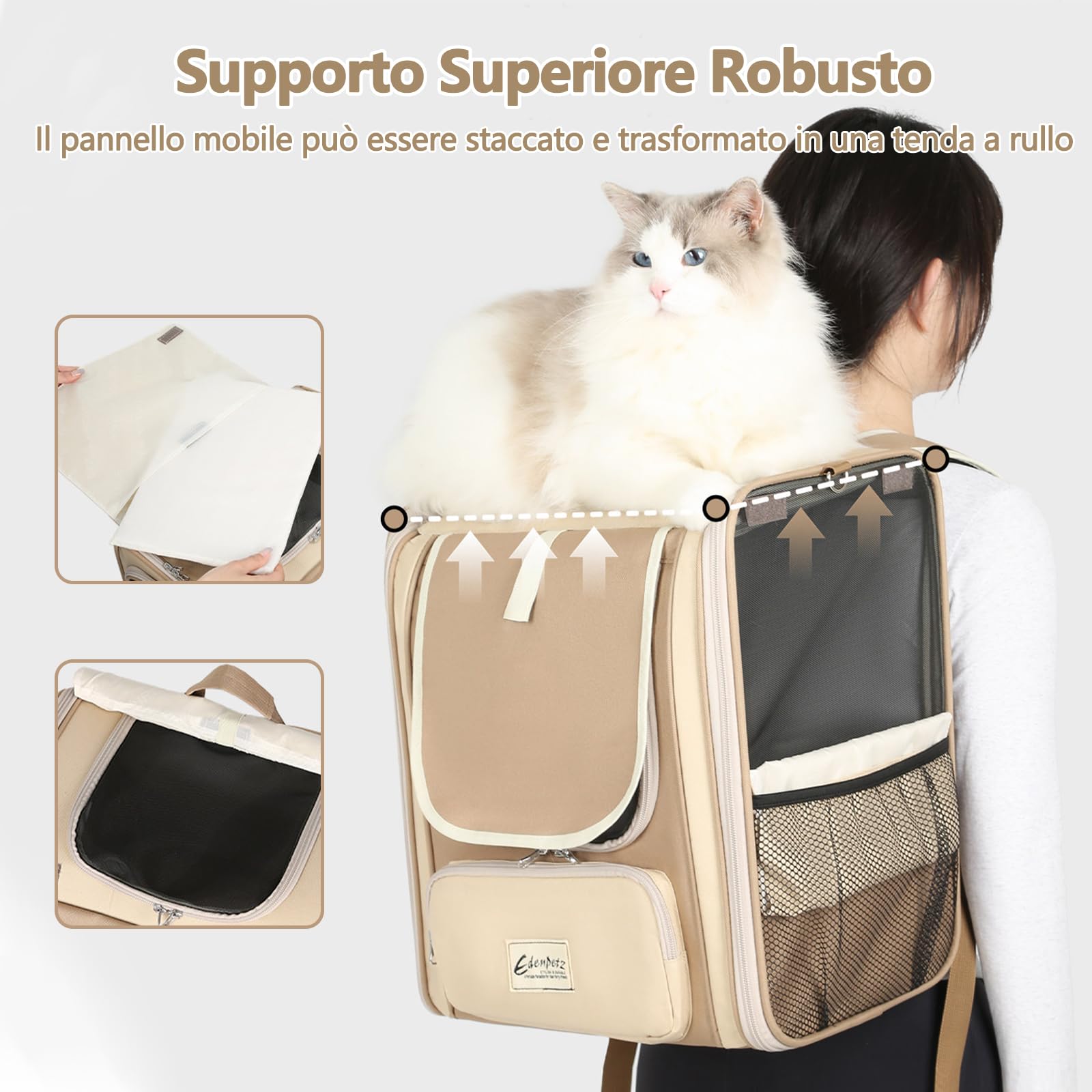 Galatée Zaino Per Animali Domestici, Borsa Portatile Per Cani e Gatti, Rete Traforata Per Traspirabilità e Dissipazione Del Calore, Realizzato In Tessuto Oxford, Pieghevole Per Riporlo (Kaki)