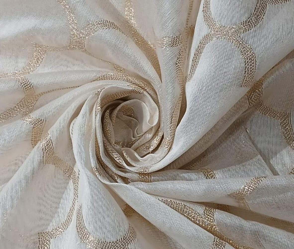 Silk Cotton Chanderi Fabric with Metallic Gold Jacquard 44" Wide [16731]