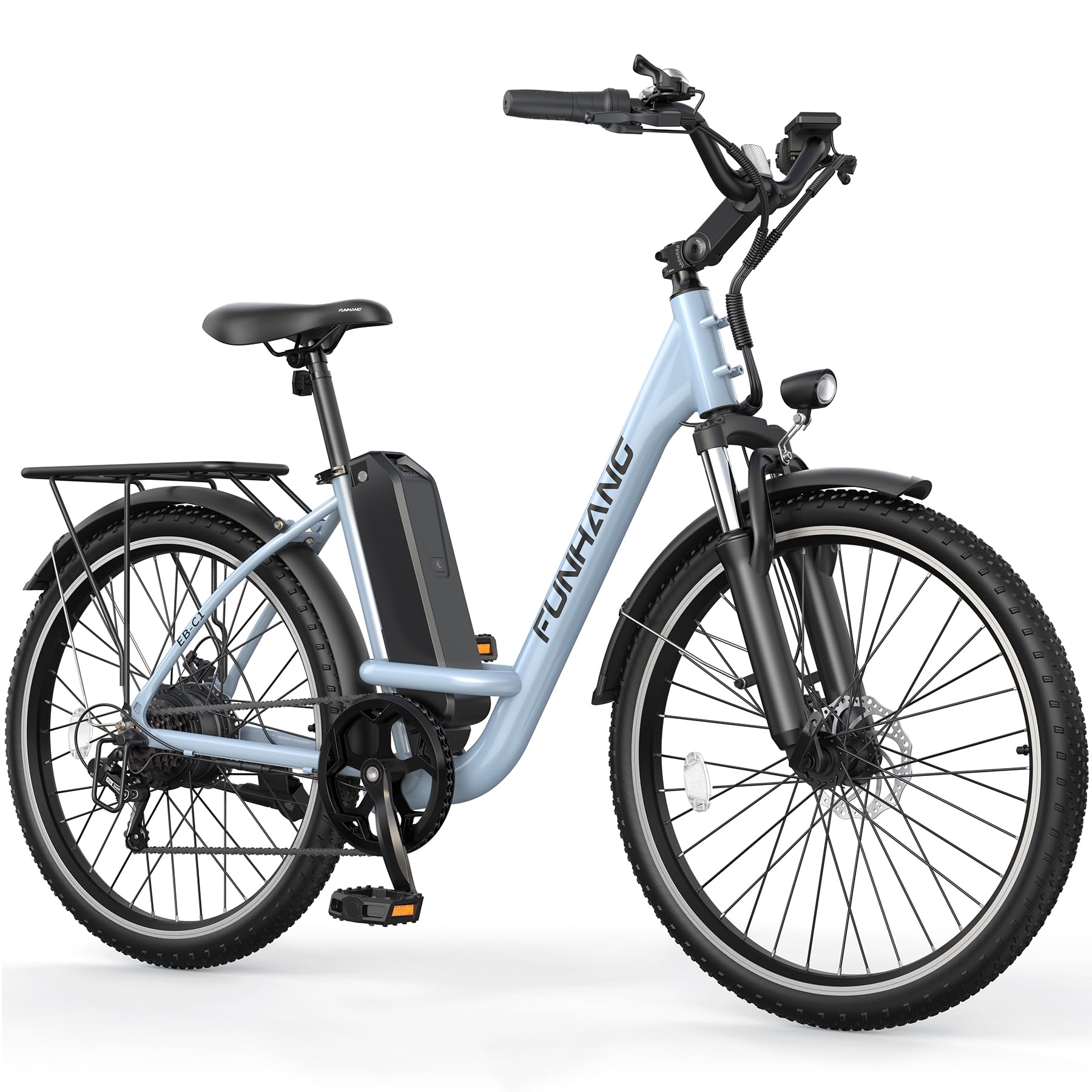 Funhang Electric Bike for Adults, 26" 1000W Peak City Cruiser Ebike, 21.7MPH 50 Miles Commuter Electric Bicycle with 48V Removable Li-ion Battery, Adjustable Stem, Rear Rack,7-Speed, UL 2849 Certified