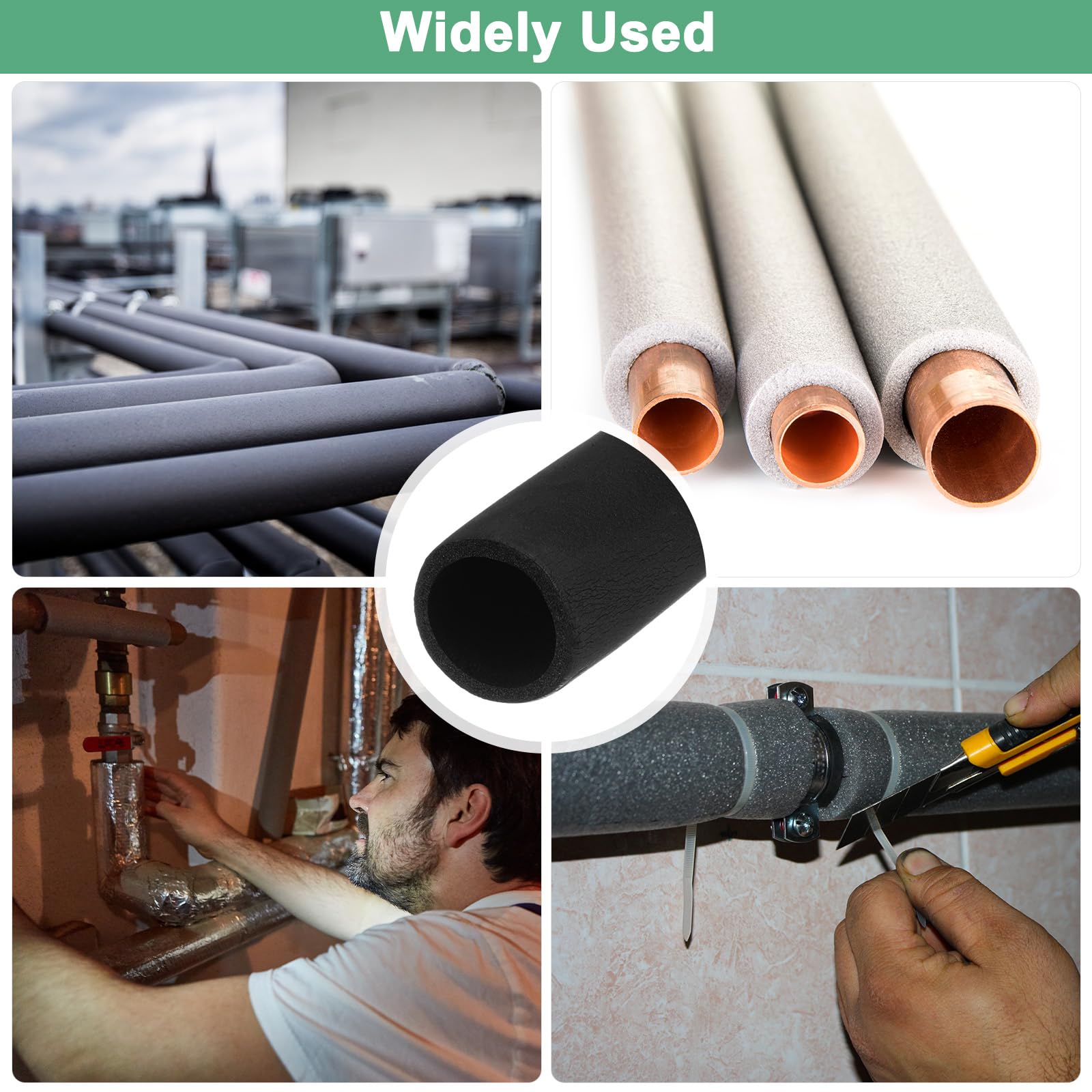 M METERXITY Tubo de Espuma Aislante para Tuberías, 2-3/8" (60mm) ID x 6 Pies de Rollo de Envoltura de Cubierta de Tubería, Cubierta de Tubería Hueca para Soportes de Guitarra [Negro]