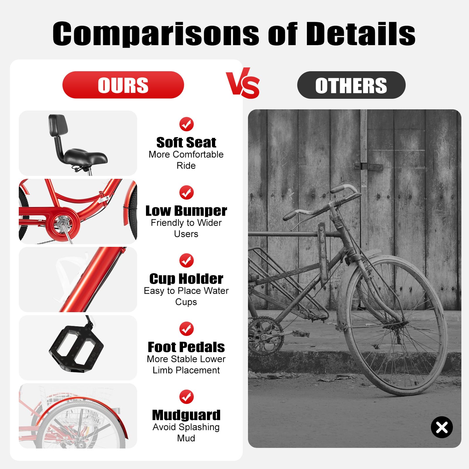 Popal Volwassenen Driewieler fiets Rood 24 inch - Edam Popal Volwassenen Driewieler fiets Rood 24 inch - Edam