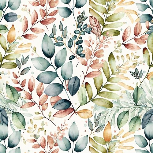 Papel tapiz autoadhesivo autoadhesivo de hojas florales de acuarela de 18 x 236 pulgadas, color rosa y azul, papel de contacto extraíble, papel de