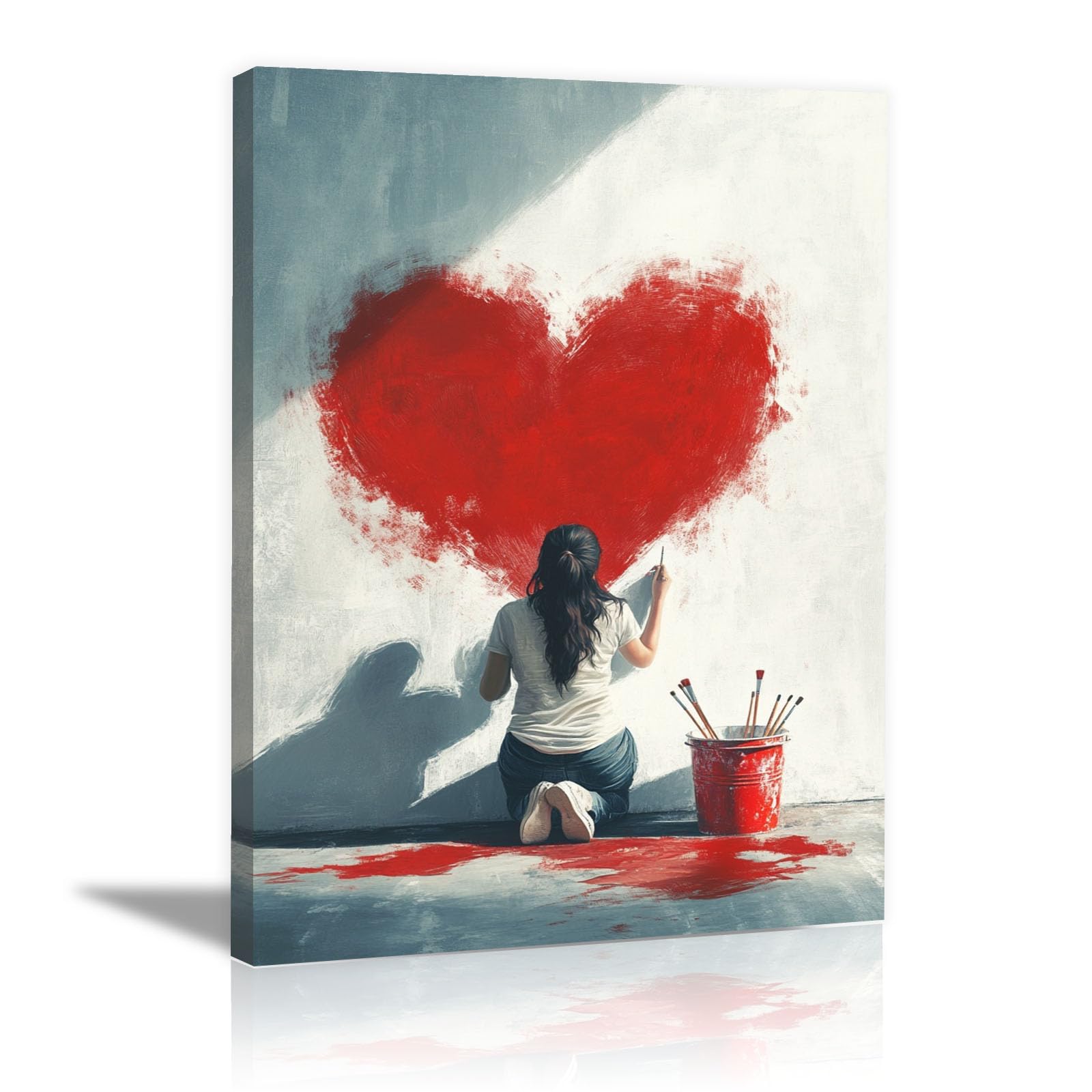 TERUEA Glamorous Art Deco Inspired Woman Red Heart Women Wall Art Canvas Artwork Canvas Art Home Decor Home Wall Decor(Red)-20x30cm Framed