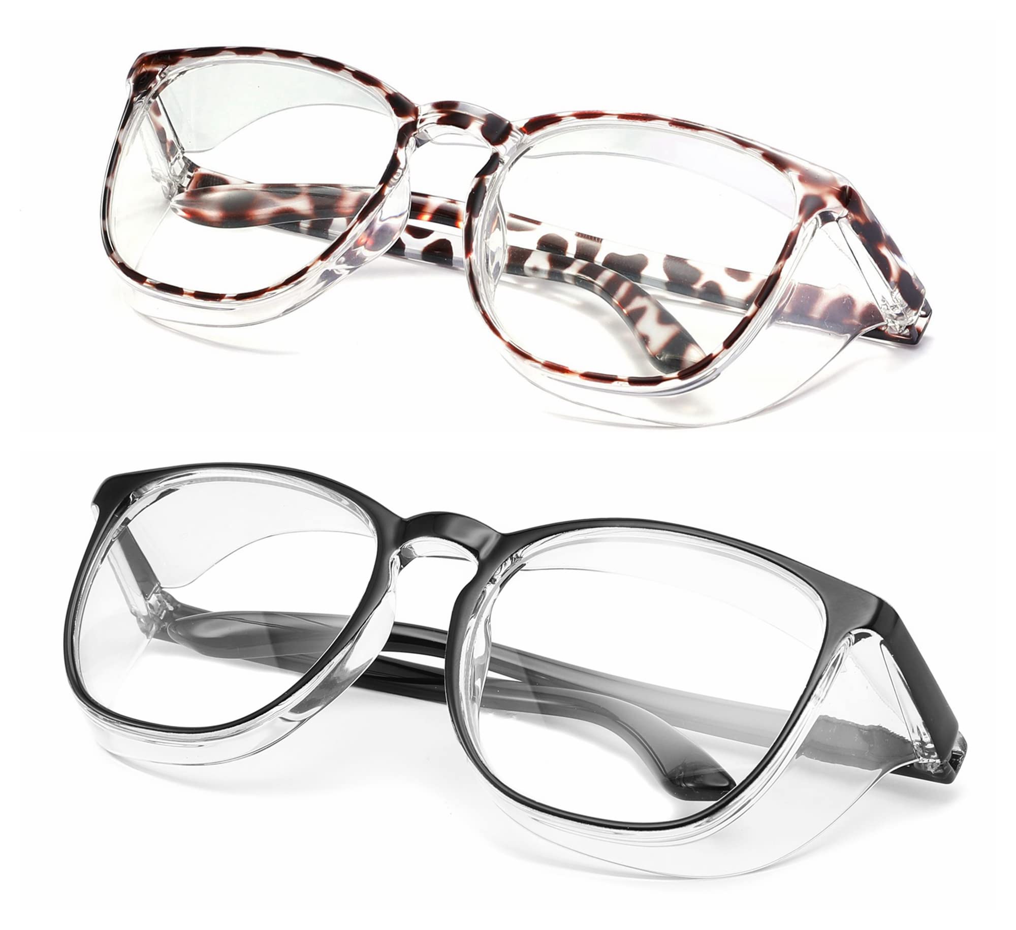 Alsenor Safety Glasses Anti Fog Goggles Protective Eyewear Blue Light Blocking Anti Dust UV Protection Glasses For Men Women (2 Pack(new-leopard+black