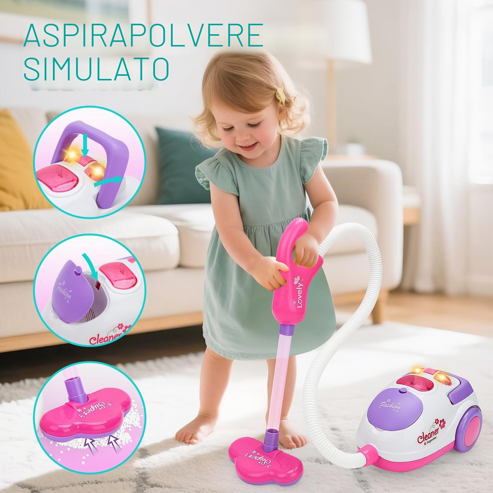 deAO Carrello di Pulizia Include Accessori e Aspirapolvere con Luci e Suoni