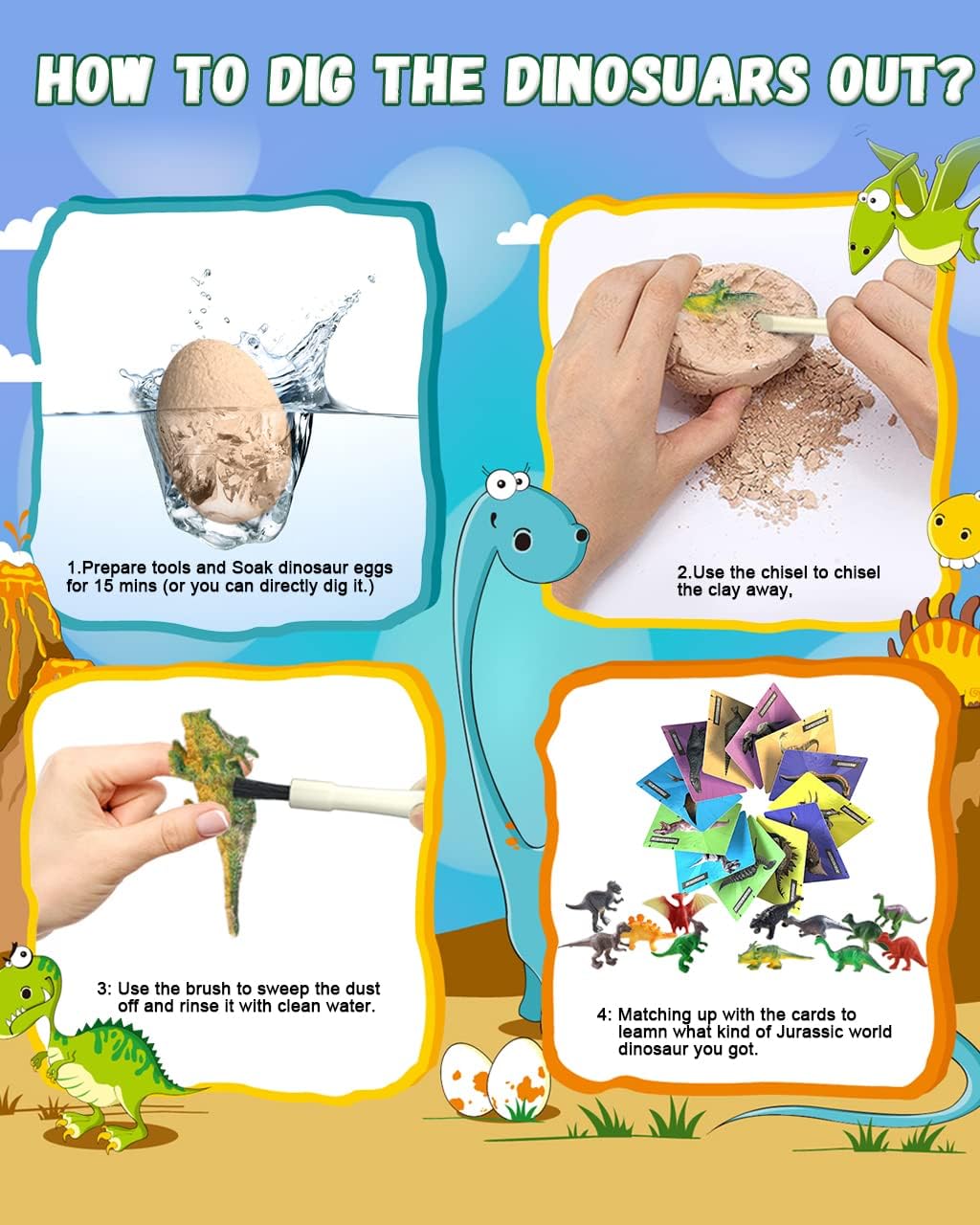 Dinosaur Toys, Dinosaur Egg Dig Kit Kids- Surprise Eggs Pack with 12 Unique Dinosaurs- Easter Eggs Science STEM Gifts for Boys Girls Dino Eggs Excavation Toy for Age 4 5 6-8 8-12 Year Old