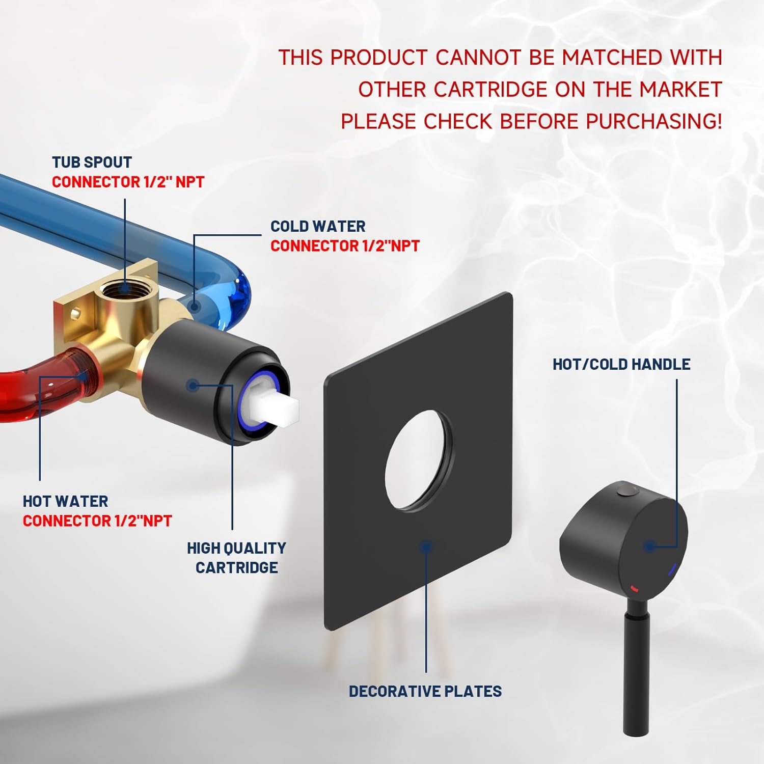 BWE Wall Mount Bathtub Faucet Matte Black Single Handle Bathtub Faucet with Rough in Valve High Flow Waterfall Tub Spout